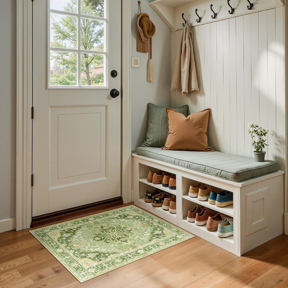 RELEANY Washable Area Rug, Small 2'x3', Teal Green/White/Navy