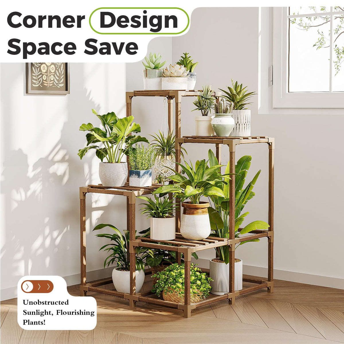 Bamworld Plant Stand Indoor with Flower Fairy Lights Battery Plant Shelf Father Jim Norris notebooks