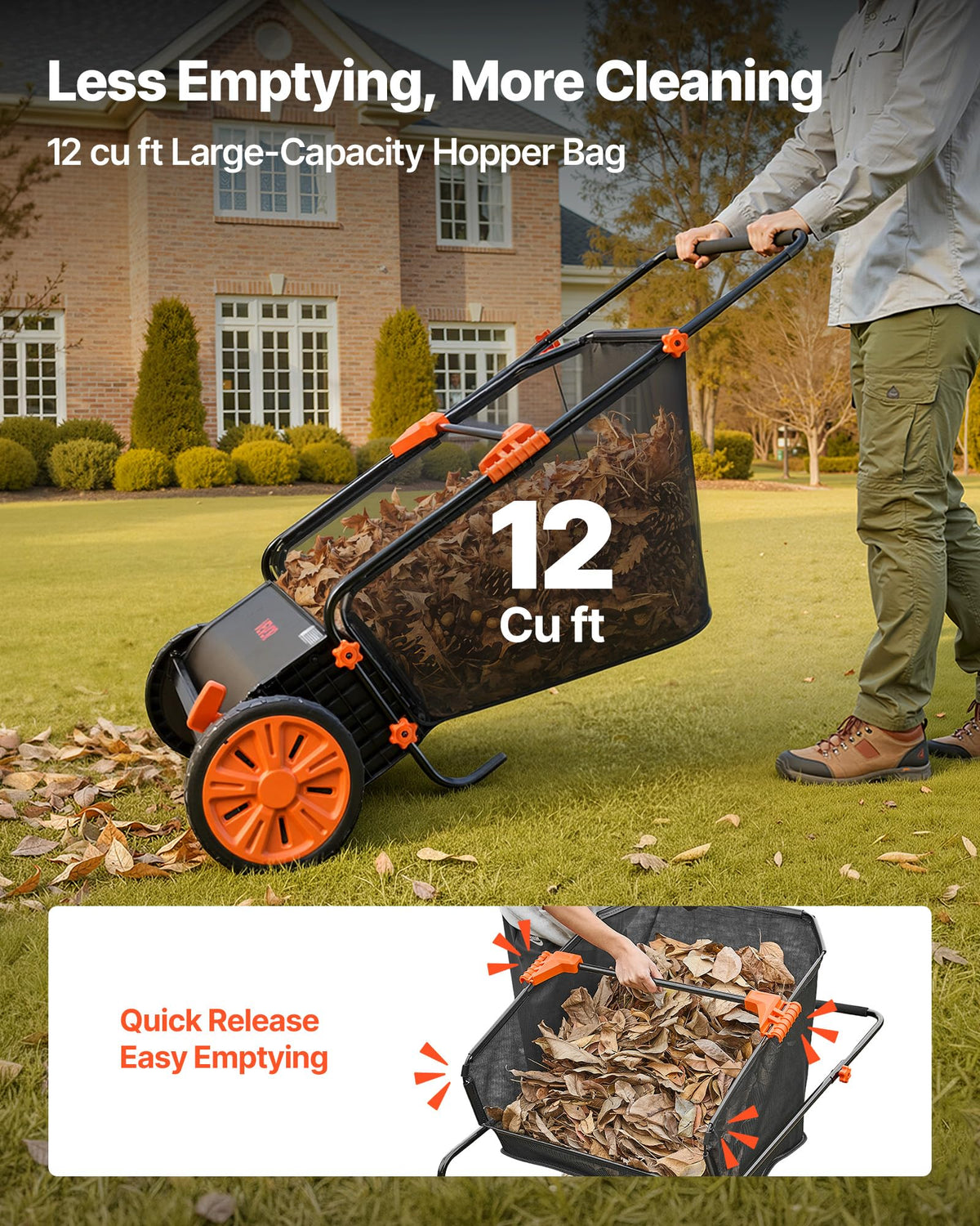 VEVOR Push Lawn Sweeper 26 in Leaf & Grass Collector 7 cu. ft. Hopper Bag Father Jim Norris notebooks