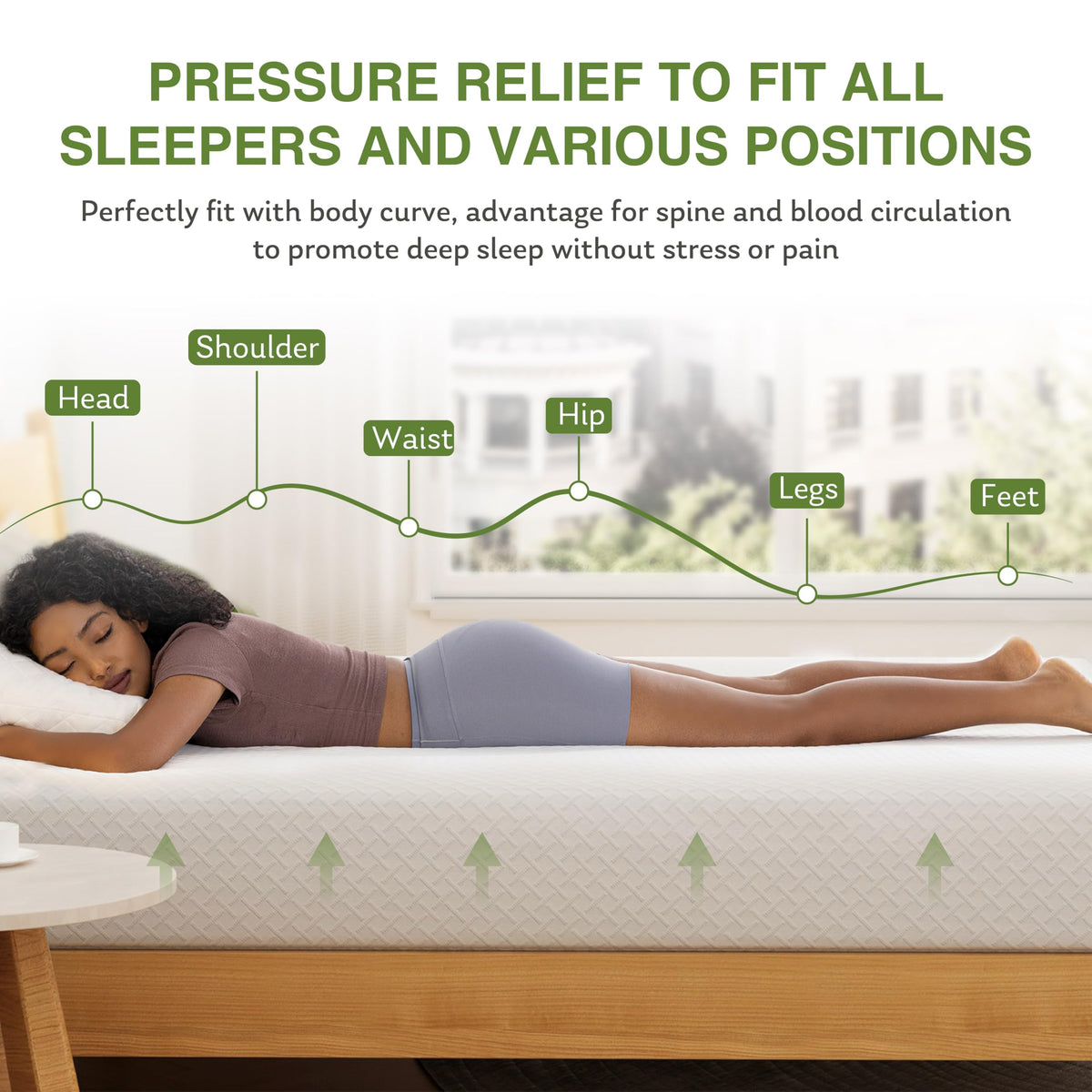 EGOHOME Full Size Memory Foam Mattress 8 Inch, Green Tea, Medium Firm