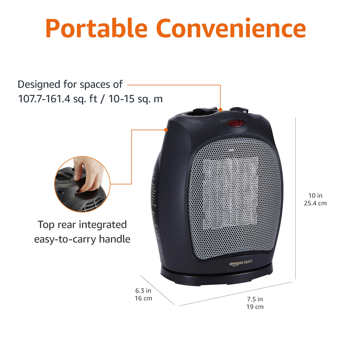 Amazon Basics Ceramic Space Heater, Portable Indoor Heating Solution, With Overheat and Tip-Over Protection,