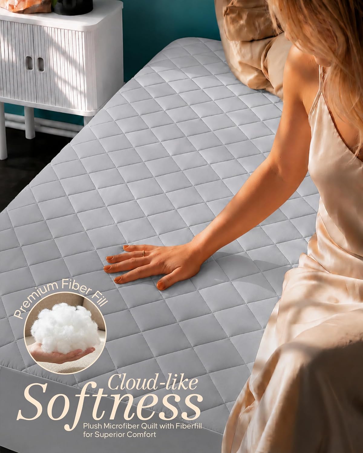 Queen Mattress Pad, Quilted Mattress Protector Topper fits 16" Deep Pocket