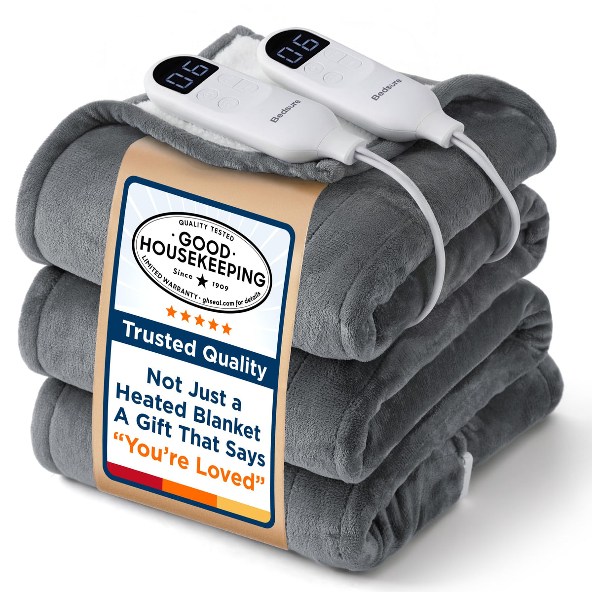 Bedsure Electric Blanket Twin with Preheat Function - Soft Flannel Heated Blanket Twin Size, Fast Heating with 6 Time Settings (Up to 10H) & 6 Heat Settings, Gifts for Grandma (62x84 inches, Grey)