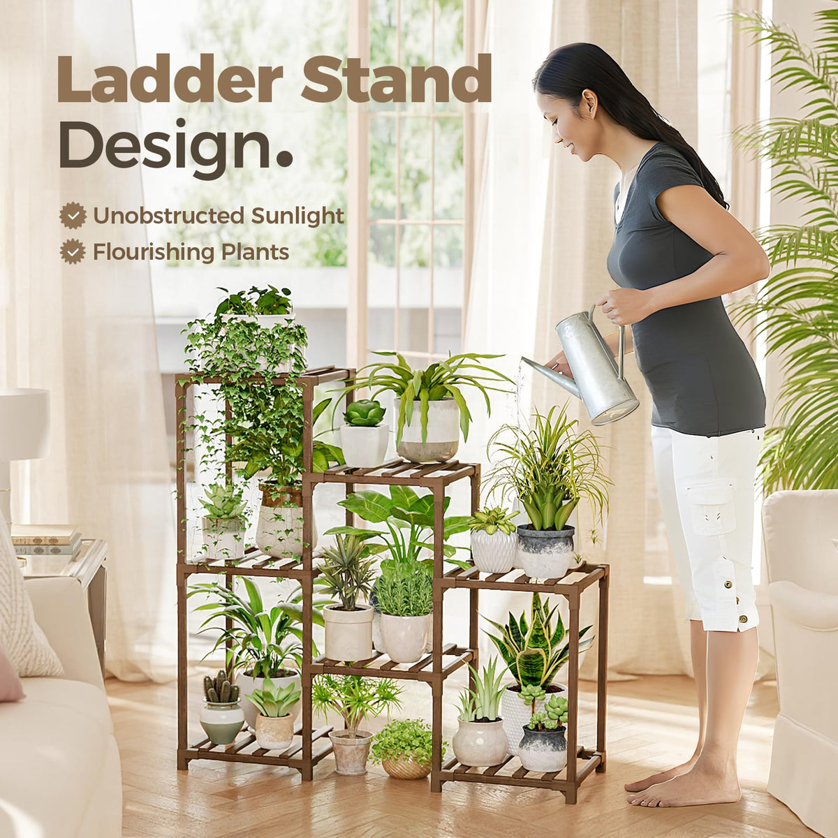 Bamworld Plant Stand Indoor with Flower Fairy Lights Battery Plant Shelf Father Jim Norris notebooks