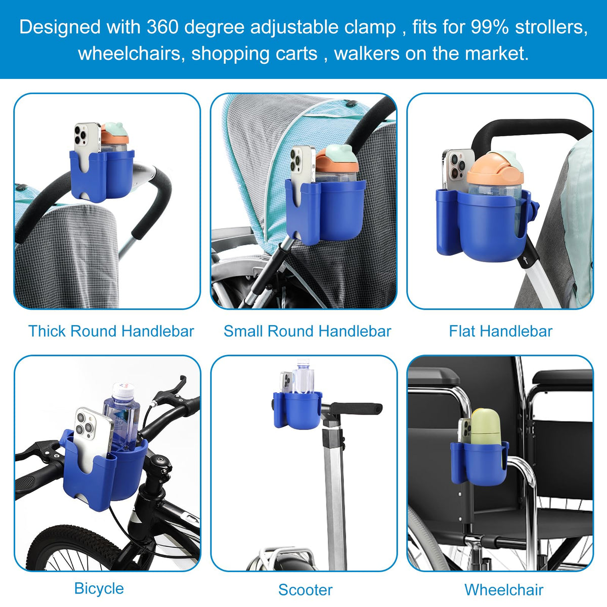 Accmor Stroller Cup Holder with Phone Holder, Bike Cup Holder, Walker Scooter Wheelchair Cup Holder Attachment, Universal Cup Holder for Uppababy Graco Strollers