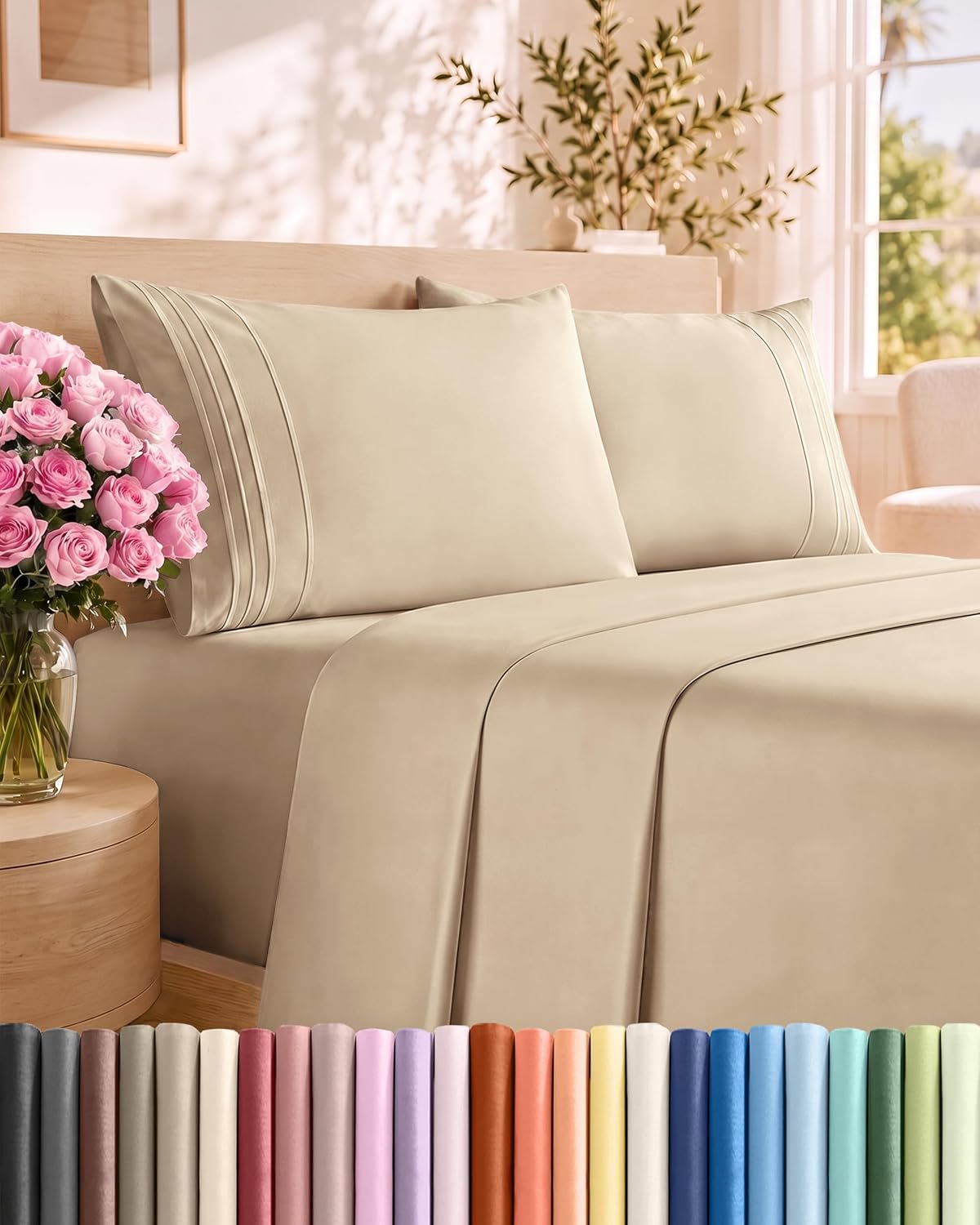 Queen Size 4 Piece Sheet Set - Breathable & Cooling Sheets - Dark Grey