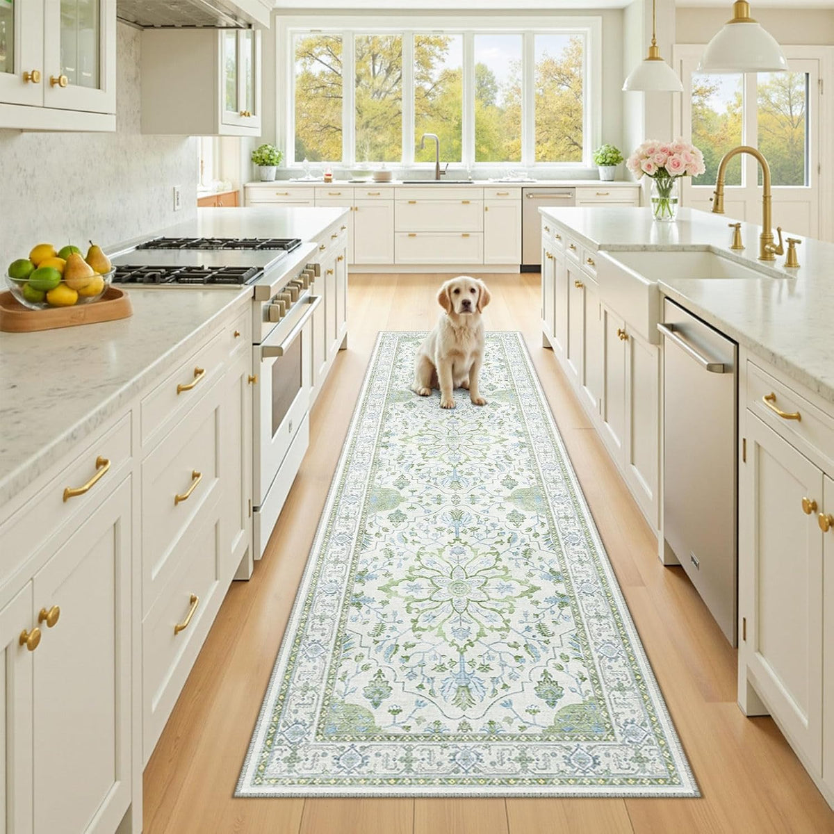 RELEANY Washable Area Rug, Small 2'x3', Teal Green/White/Navy