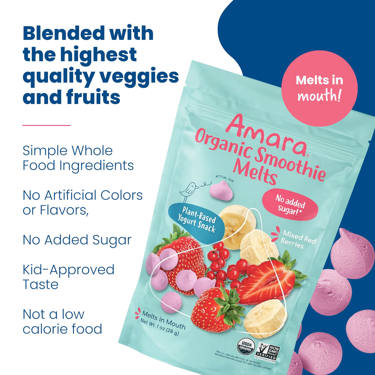 Amara Smoothie Melts - Best Sellers Variety Pack - Baby Snacks Made With Fruits and Vegetables - Healthy Toddler Snacks For Your Kids Lunch Box - Organic Plant Based Yogurt Melts - 6 Packs