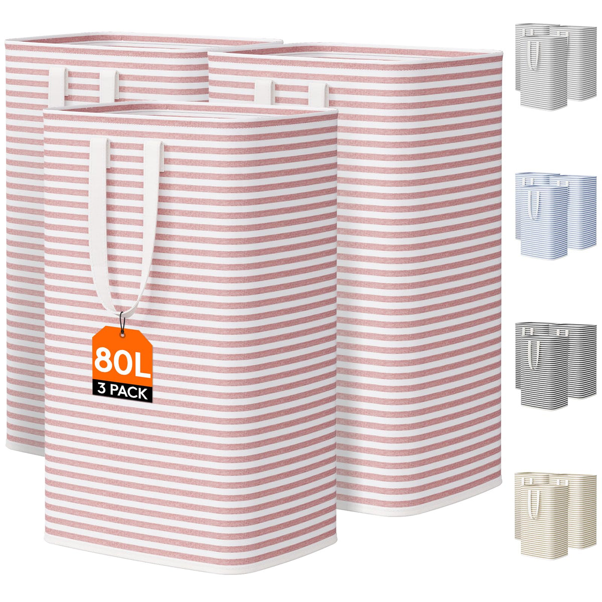Lifewit 80L Large Laundry Baskets, Laundry Hampers Bags, 2 Pack, Grey