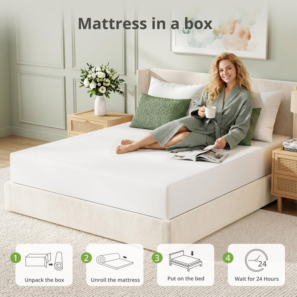 EGOHOME Full Size Memory Foam Mattress 8 Inch, Green Tea, Medium Firm