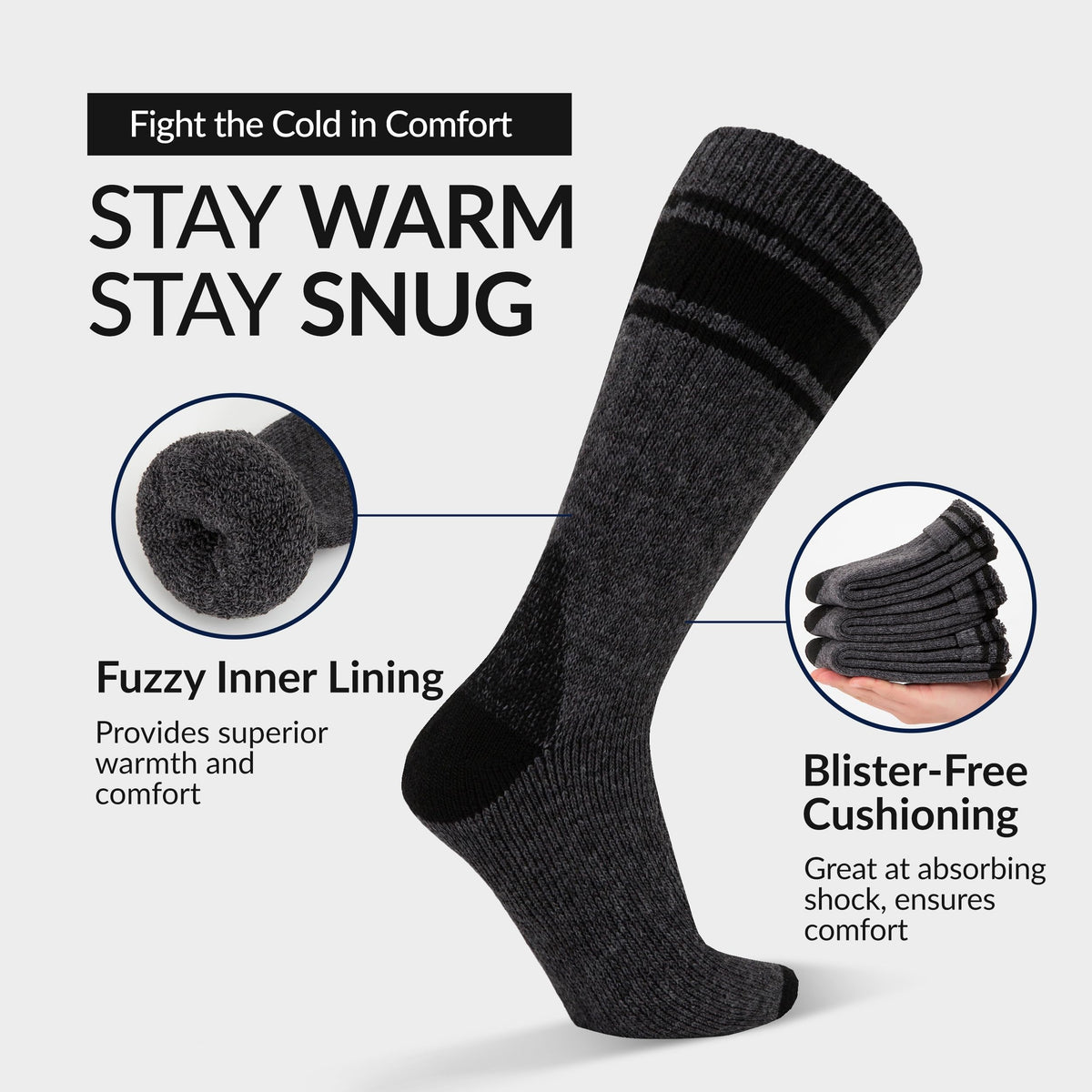 Alvada Mens Merino Wool Crew Socks Thermal and Warm Socks for Winter Work Hiking Running 3 Pairs