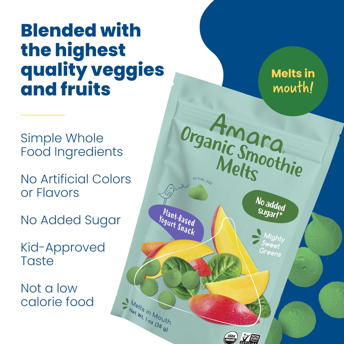 Amara Smoothie Melts - Best Sellers Variety Pack - Baby Snacks Made With Fruits and Vegetables - Healthy Toddler Snacks For Your Kids Lunch Box - Organic Plant Based Yogurt Melts - 6 Packs