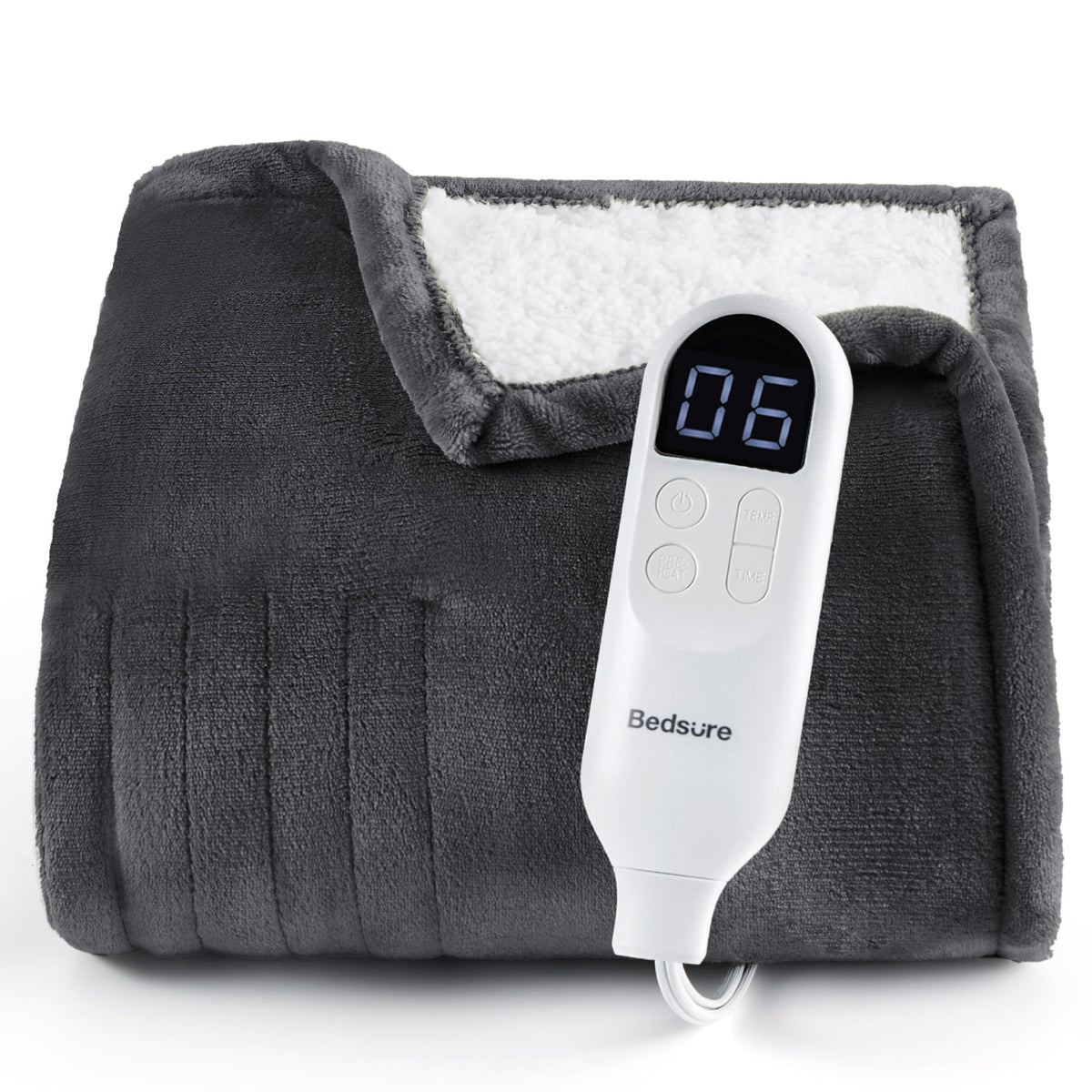 Bedsure Electric Blanket Twin with Preheat Function - Soft Flannel Heated Blanket Twin Size, Fast Heating with 6 Time Settings (Up to 10H) & 6 Heat Settings, Gifts for Grandma (62x84 inches, Grey)