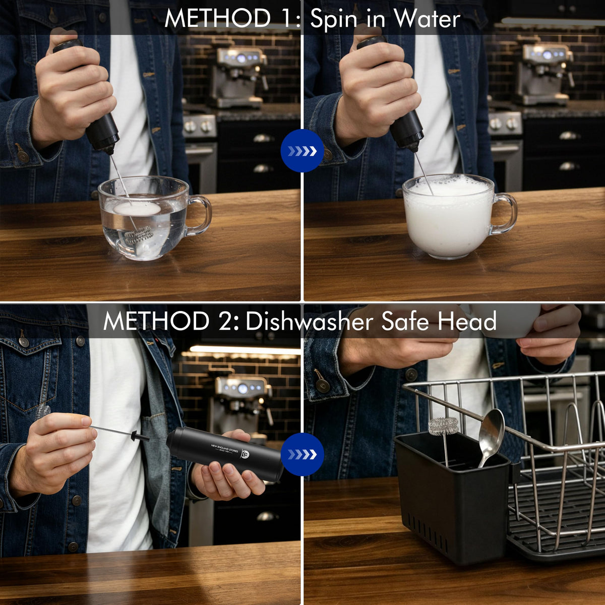 Rechargeable Milk Frother Handheld, 2-IN-1 Dual Spring Whisk Electric Frother Wand