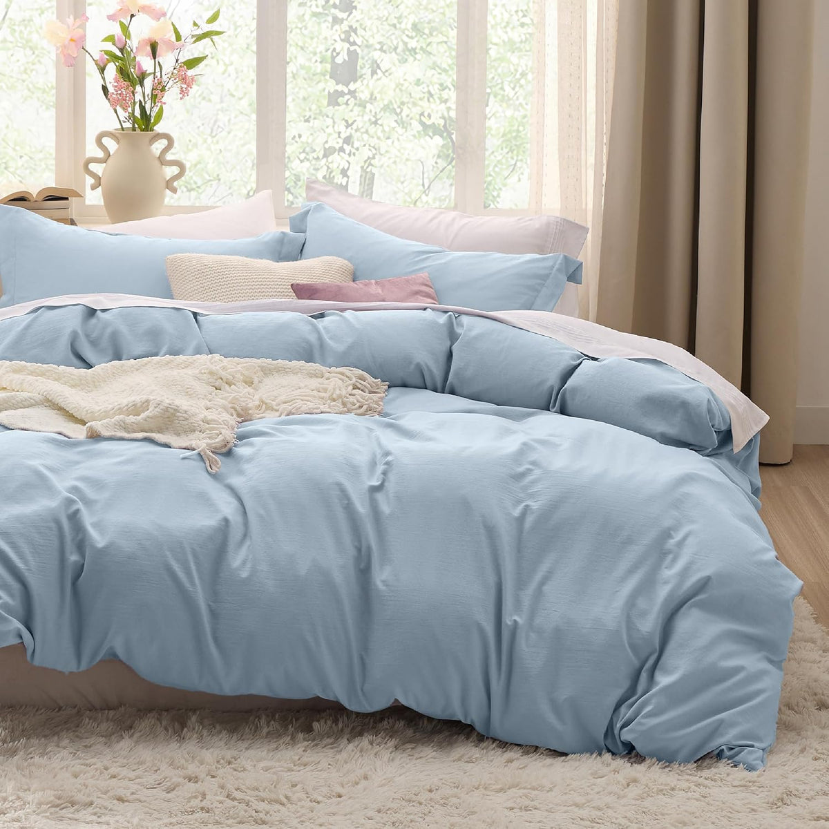 Bedsure Skipper Blue Duvet Cover Queen Size - 3 Pieces Prewashed Cotton-Like Polyester Extra Soft Bedding Set, Includes 1 Duvet Cover 90x90 Inches with Zipper Closure & 2 Pillow Shams, No Comforter
