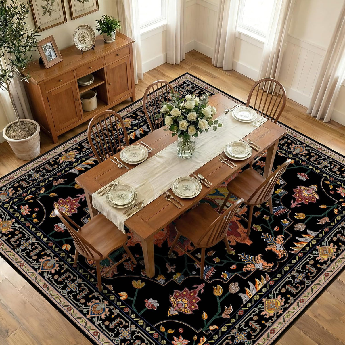 RELEANY Washable Area Rug, Small 2'x3', Teal Green/White/Navy