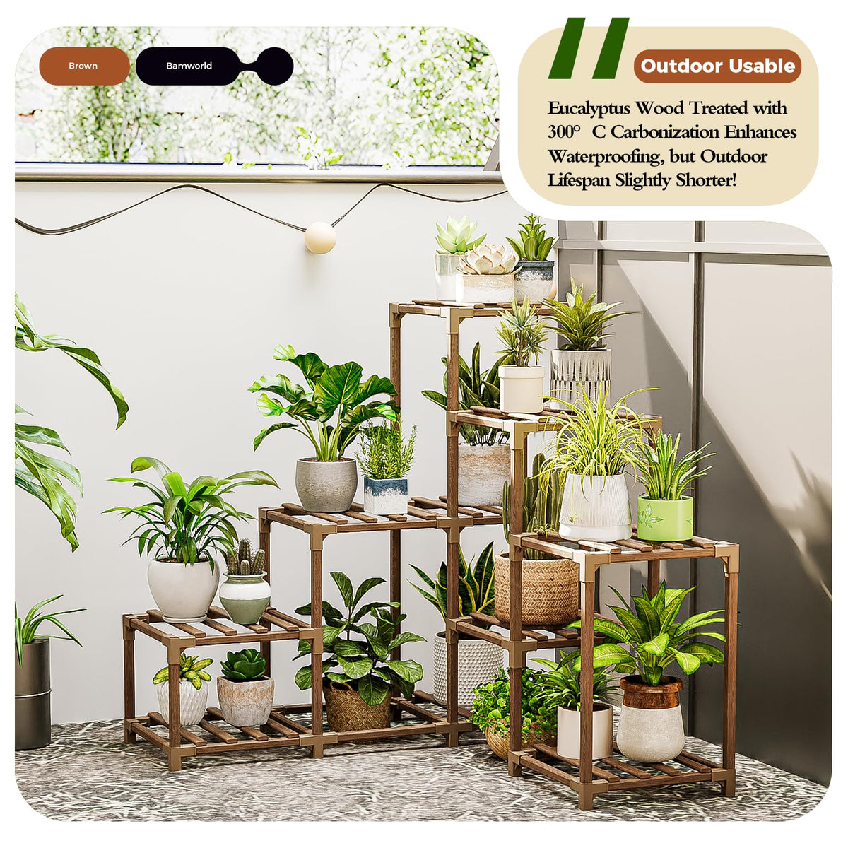 Bamworld Plant Stand Indoor with Flower Fairy Lights Battery Plant Shelf Father Jim Norris notebooks