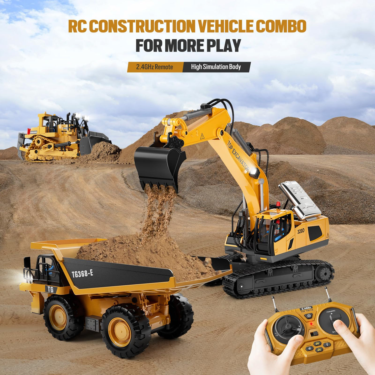 KIDMARKT Remote Control Excavator Toy for Boys, 11-Channel RC Construction Truck with Metal Parts, Lights & Dual Batteries, 120 Minutes Playtime, Rechargeable Digger Toy for Kids Ages 3-12, STEM Gift