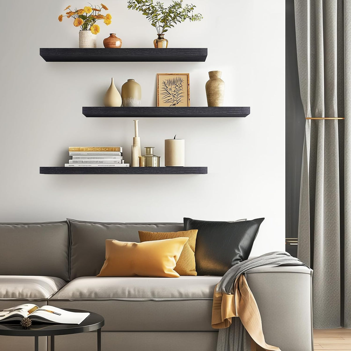 BAYKA Rustic Brown Bathroom Floating Shelves, 15.7in, 3Pk, Wall Mount Shelf