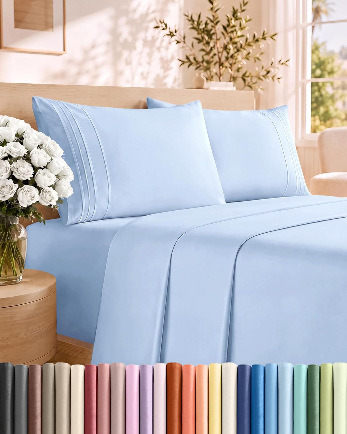 Queen Size 4 Piece Sheet Set - Breathable & Cooling Sheets - Dark Grey
