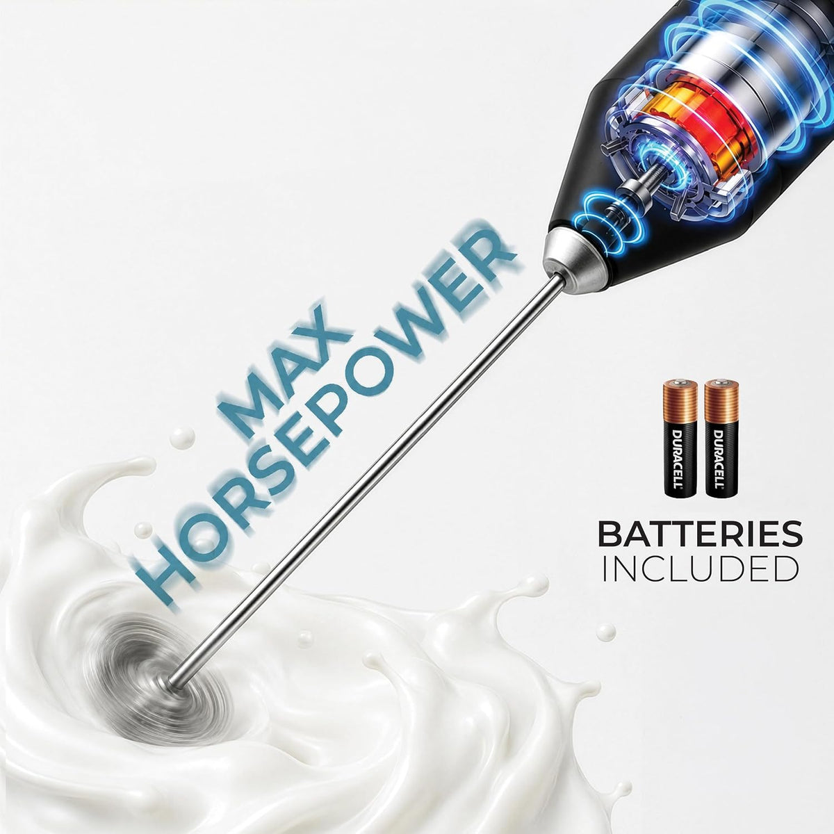 Zulay Kitchen Powerful Milk Frother Wand With Duracell Batteries - Ultra Fast Handheld Drink Mixer - Electric Whisk Foam Maker for Coffee, Lattes, Cappuccino & Matcha - Triple Whisk - Queen Turquoise
