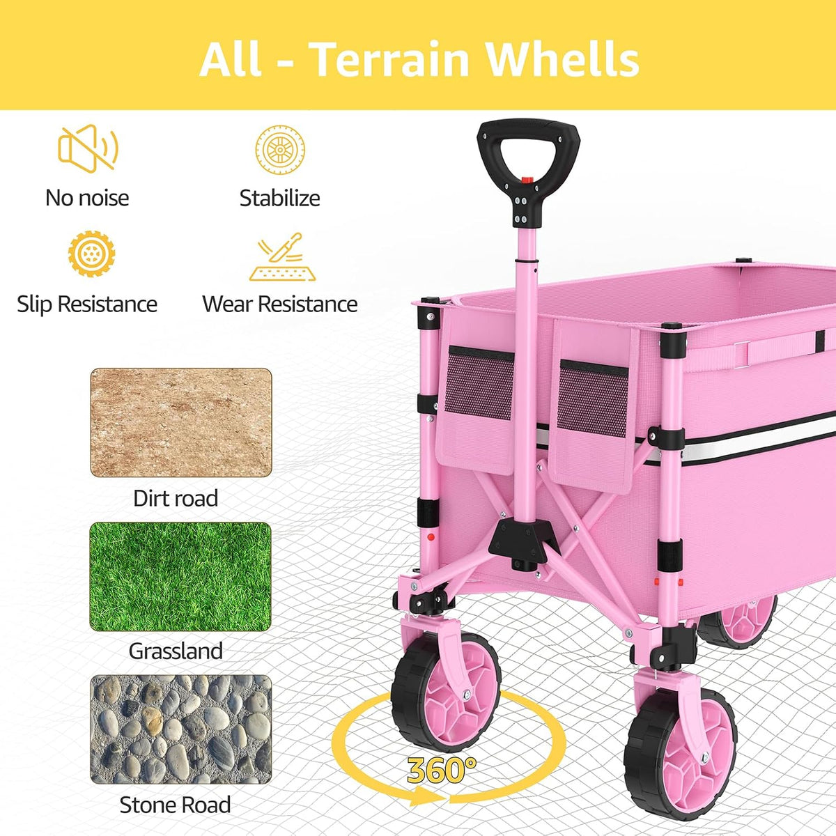 ROSONG Collapsible Wagon Cart with Wheels Foldable - Folding Utility Heavy Duty Wagons Carts for Grocery Sports Garden Shopping Camping Wheelbarrows (Pink, 120L) Father Jim Norris notebooks
