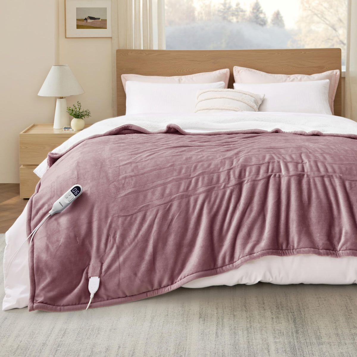 Bedsure Electric Blanket Twin with Preheat Function - Soft Flannel Heated Blanket Twin Size, Fast Heating with 6 Time Settings (Up to 10H) & 6 Heat Settings, Gifts for Grandma (62x84 inches, Grey)