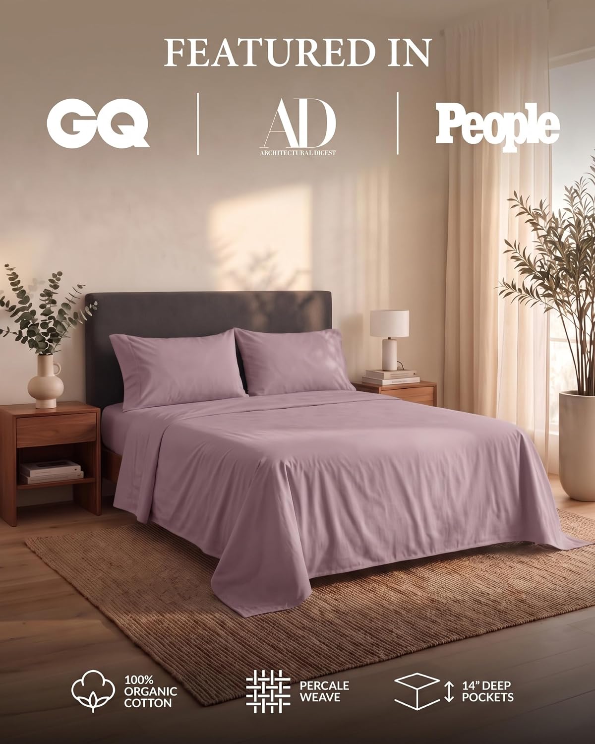 LANE LINEN California King Sheets 100% Organic Cotton 4pc Percale - White