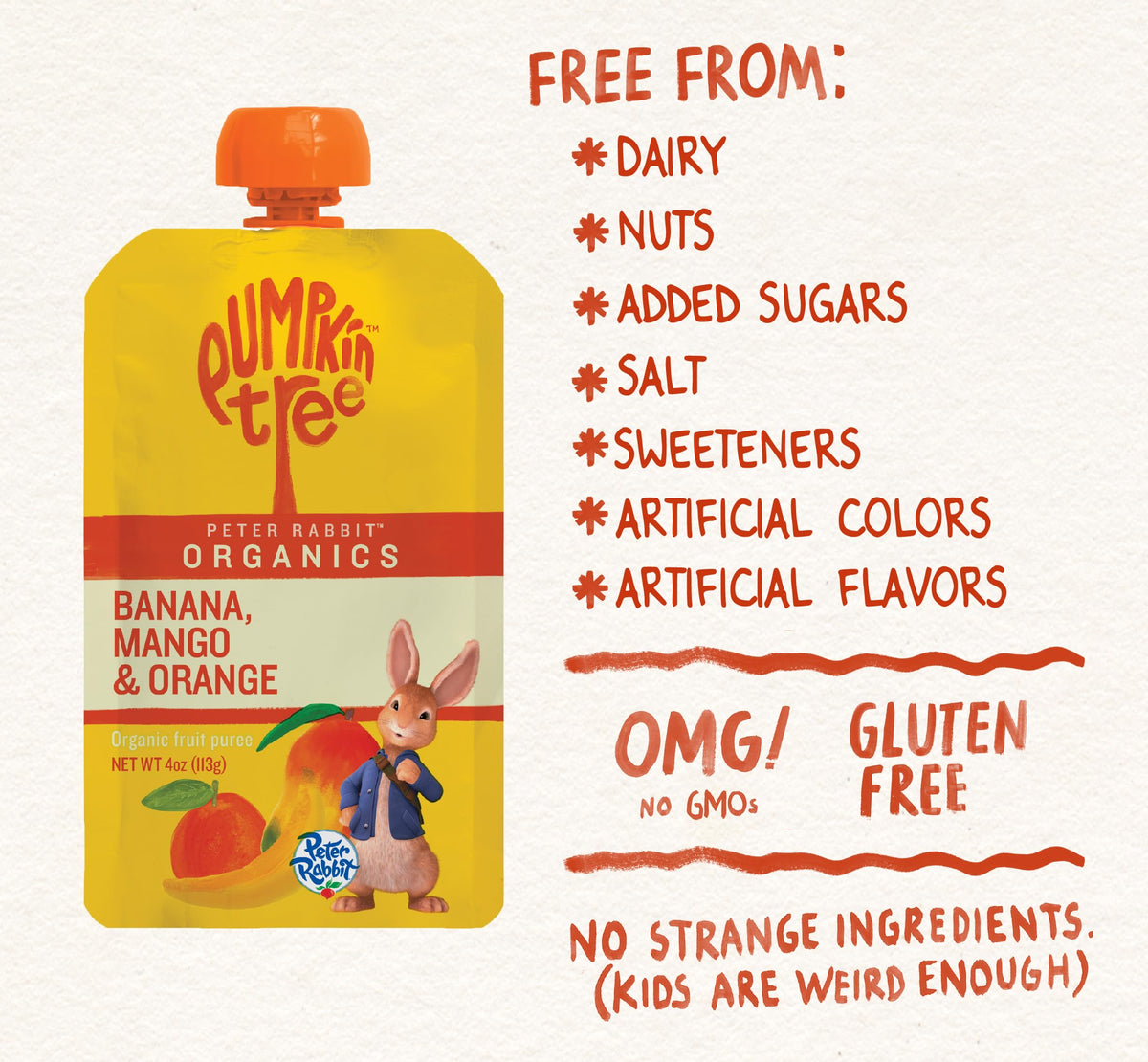 Pumpkin Tree Peter Rabbit Organics Strawberry and Banana Pure Fruit Snack, 4 Ounce (Pack of 10)