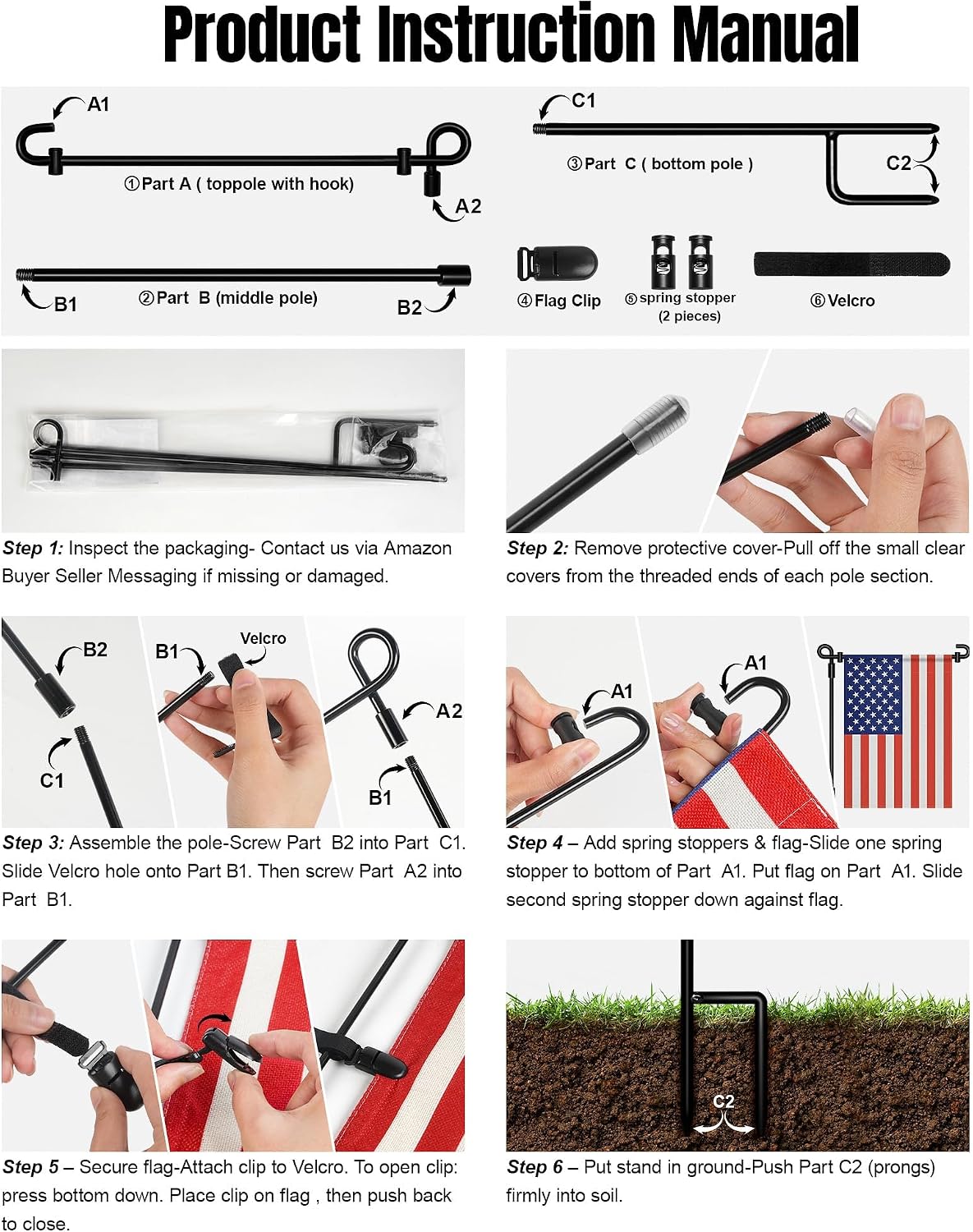 HOOSUN Garden Flag Stand,Premium Garden Flag Holder Pole Metal Powder-Coated Weather-Proof Paint with Graden Flag Clip and Spring Stoppers Without Flag Garden Decorations Father Jim Norris notebooks