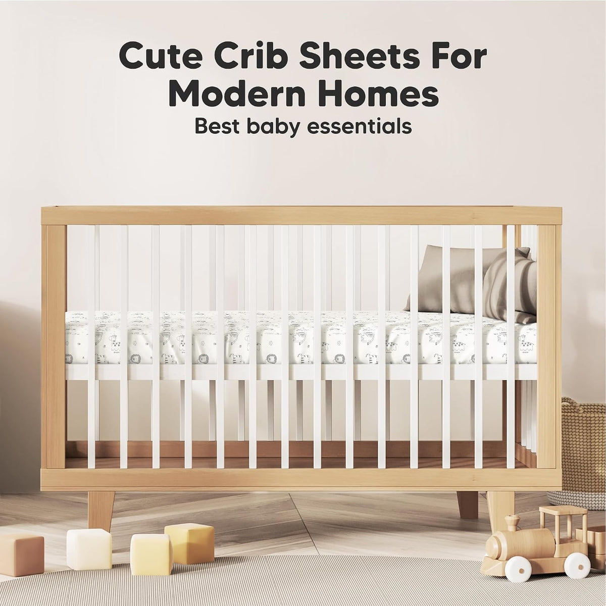 KeaBabies 2pk Organic Cotton Crib Sheets for Boys Girls 52x28, ABC Land Sky