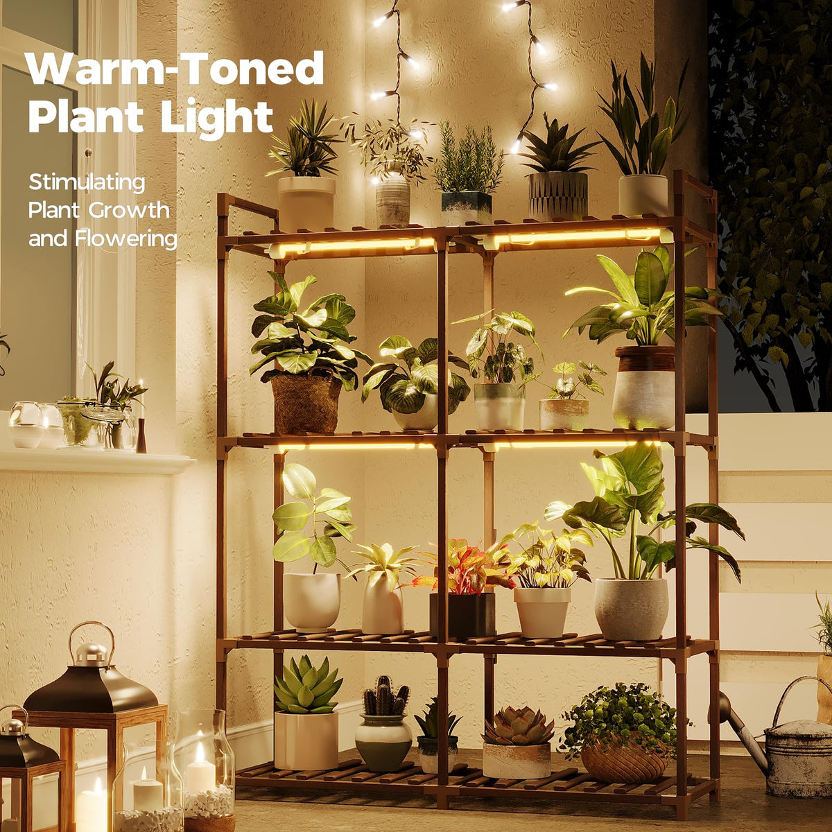 Bamworld Plant Stand Indoor with Flower Fairy Lights Battery Plant Shelf Father Jim Norris notebooks