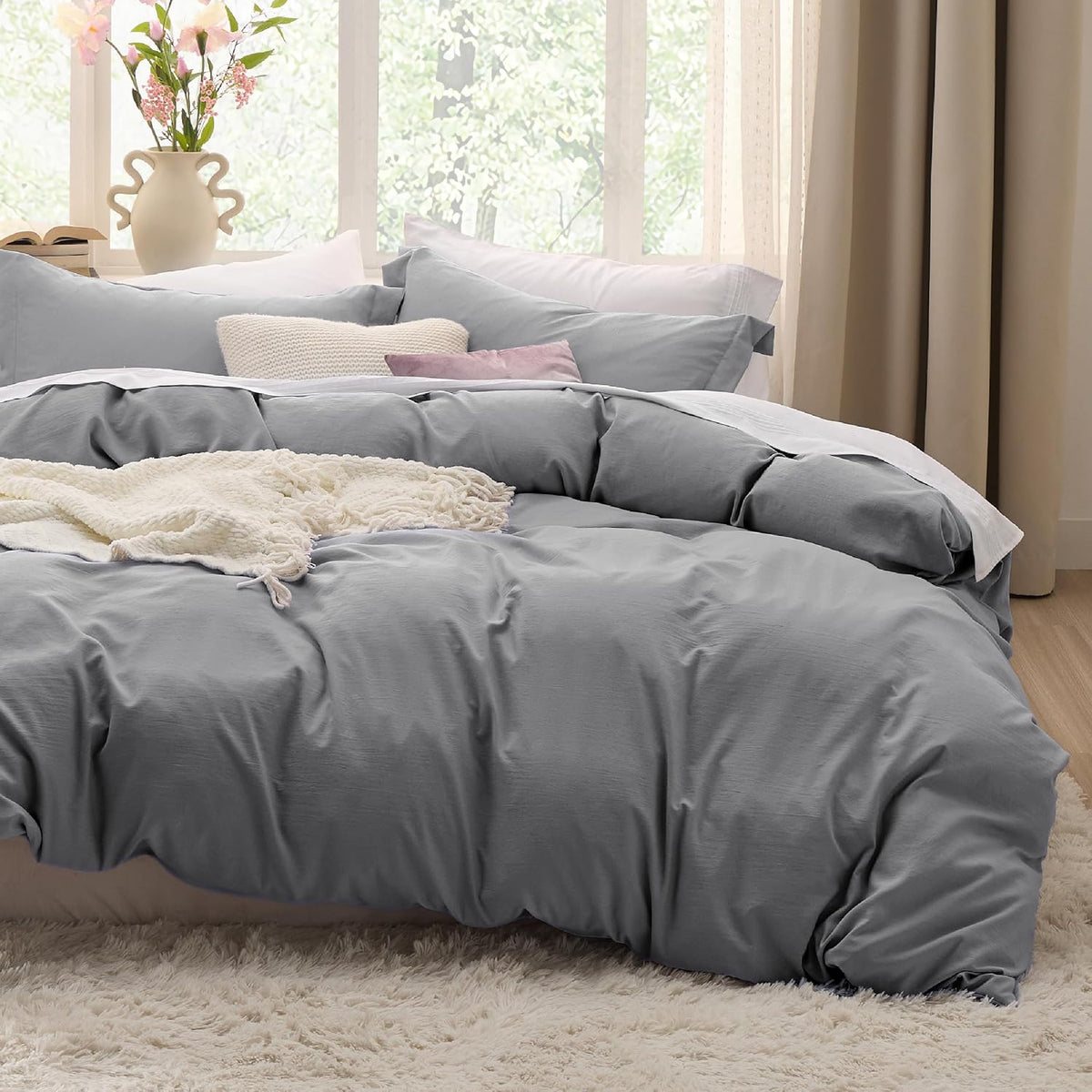 Bedsure Skipper Blue Duvet Cover Queen Size - 3 Pieces Prewashed Cotton-Like Polyester Extra Soft Bedding Set, Includes 1 Duvet Cover 90x90 Inches with Zipper Closure & 2 Pillow Shams, No Comforter