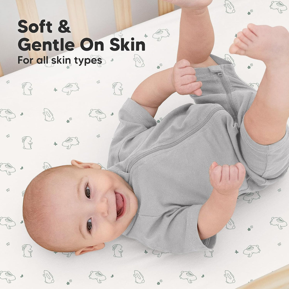 KeaBabies 2pk Organic Cotton Crib Sheets for Boys Girls 52x28, ABC Land Sky