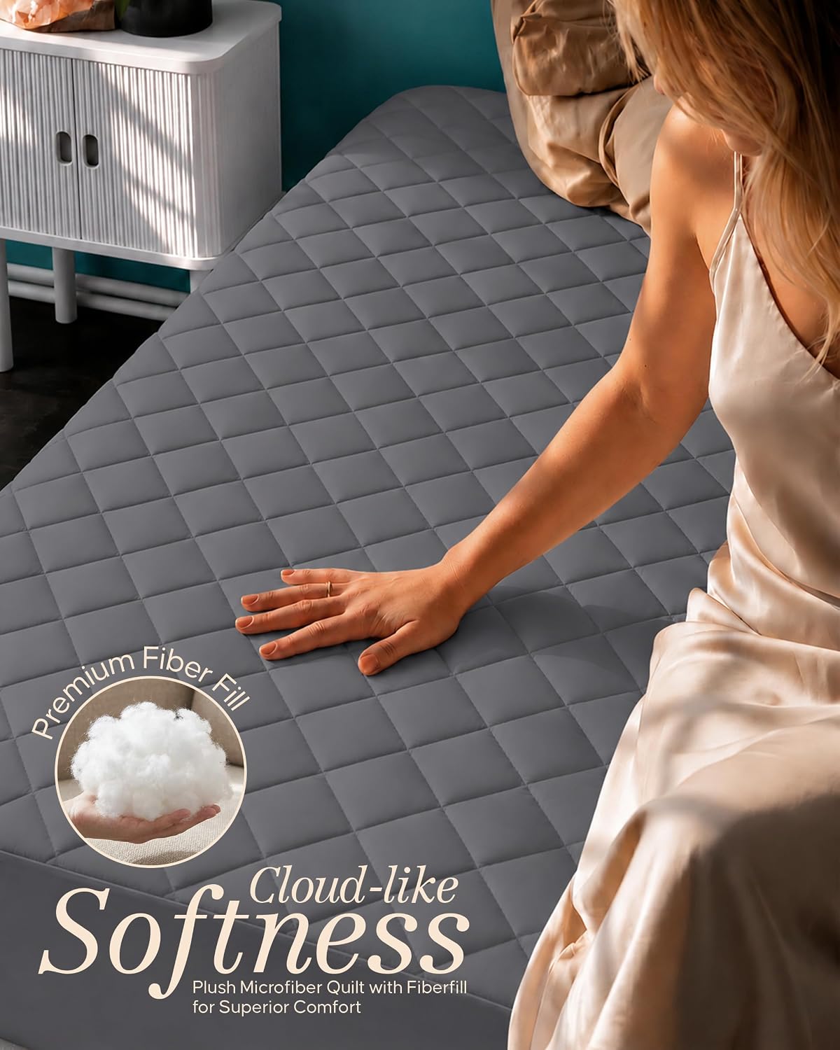 Queen Mattress Pad, Quilted Mattress Protector Topper fits 16" Deep Pocket