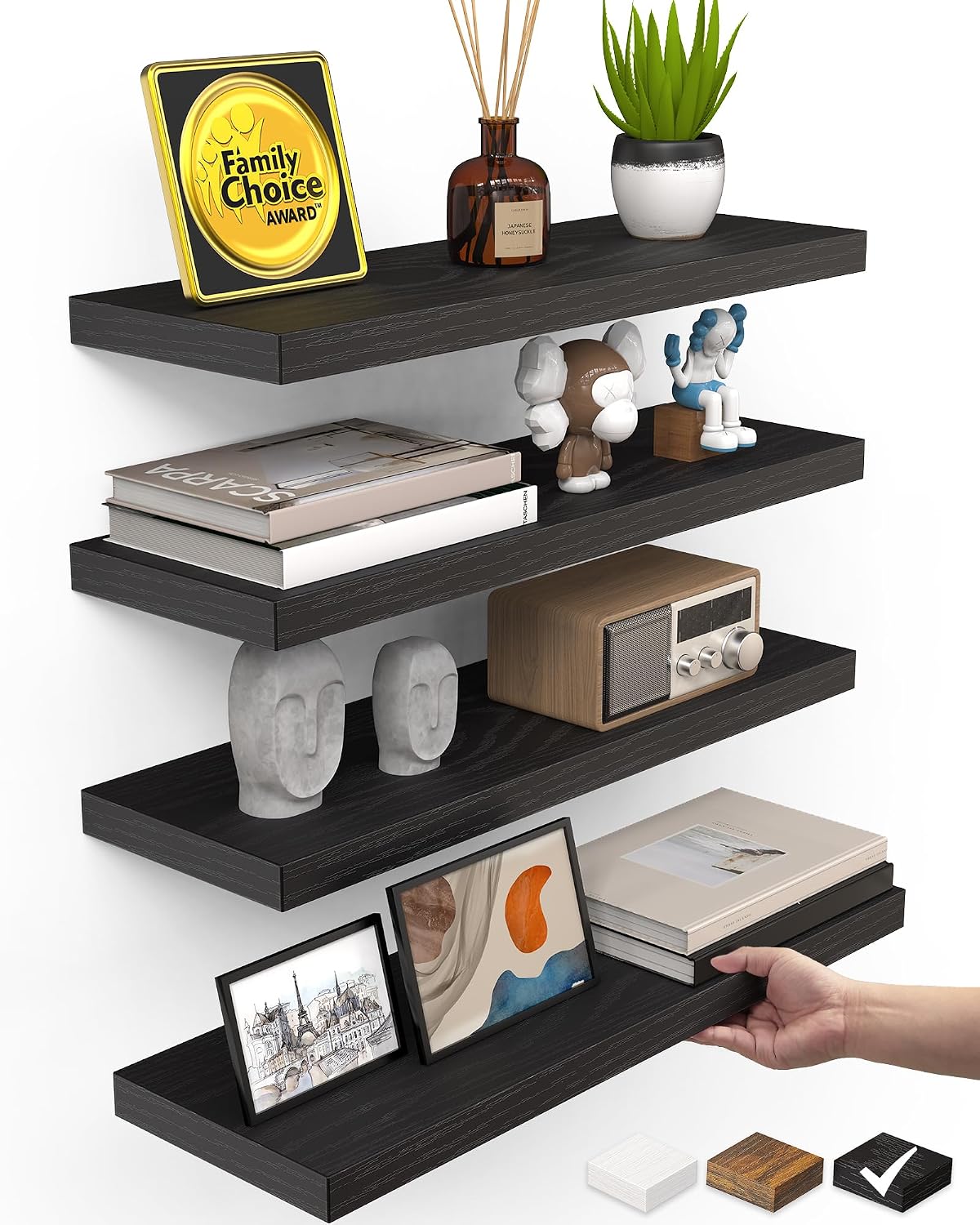 BAYKA Rustic Brown Bathroom Floating Shelves, 15.7in, 3Pk, Wall Mount Shelf
