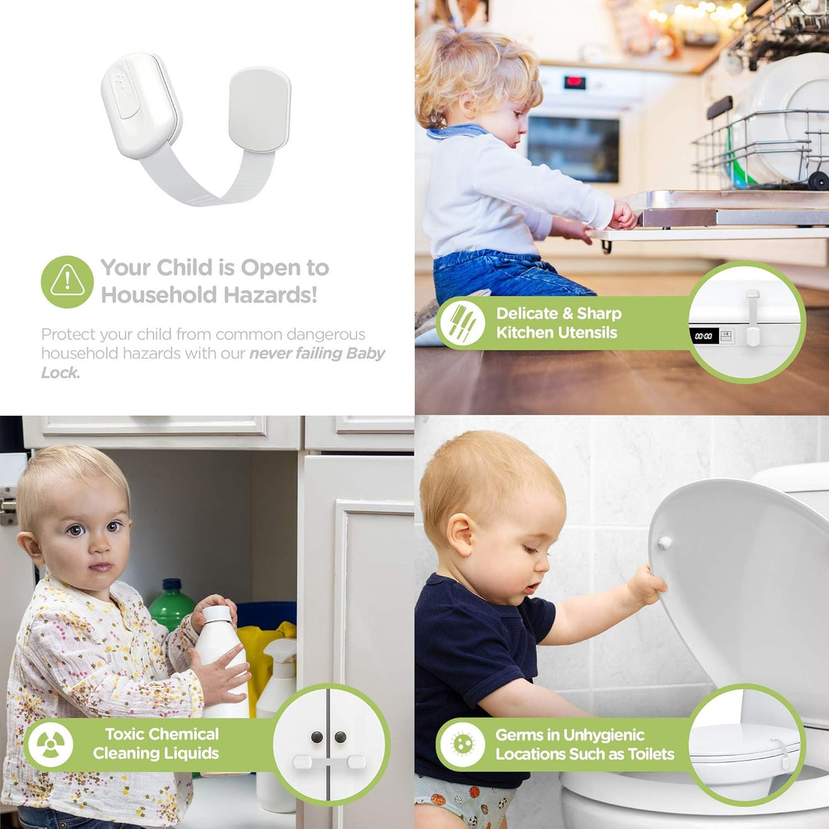 SKYLA HOMES Cabinet Strap Locks for Baby Proofing, 8 Pack, White