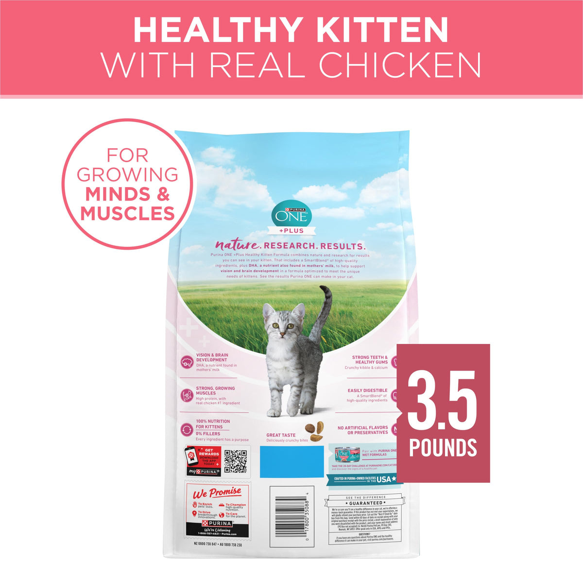 Purina ONE High Protein Natural Kitten Dry Cat Food, 7 lb Bag