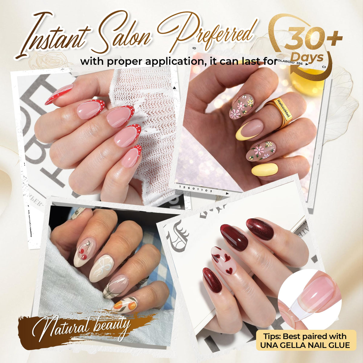 UNA GELLA Short Almond Nail Tips 504PCS Short Fake Nails Soft Press Ons