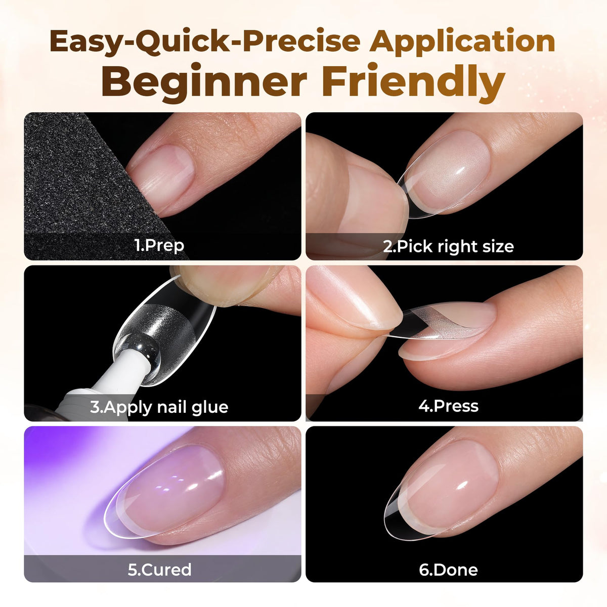 UNA GELLA Short Almond Nail Tips 504PCS Short Fake Nails Soft Press Ons