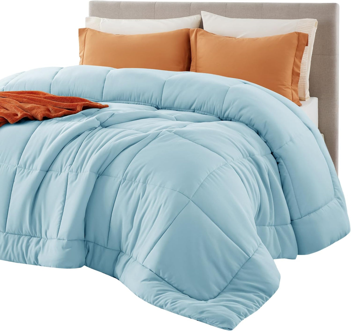 Bedsure Comforter Duvet Insert - Quilted Comforters King Size, All Season Duvet, GentleSoft Down Alternative Bedding, with 8 Tabs, Gifts for Women/Men, Light Spa Blue, King 90 x 102 Inches