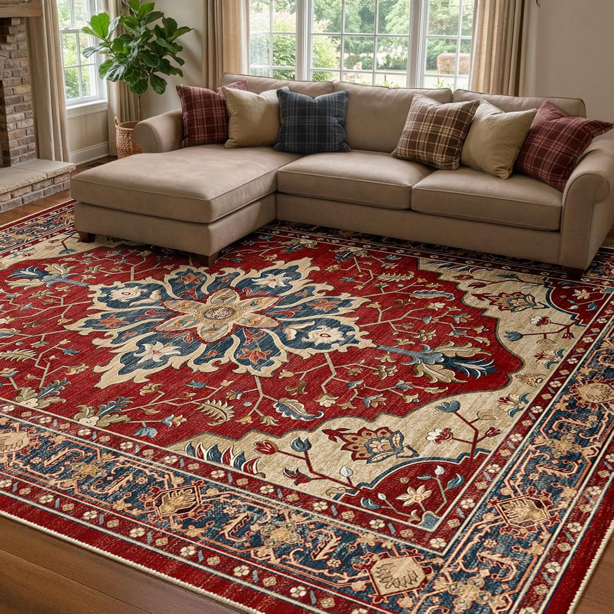 RELEANY Washable Area Rug, Small 2'x3', Teal Green/White/Navy