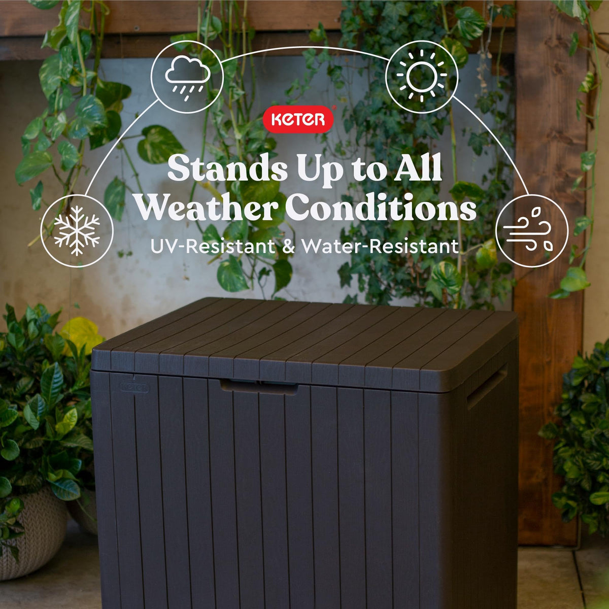 Keter City 30 Gal Outdoor Storage Box and Patio Side Table Father Jim Norris notebooks