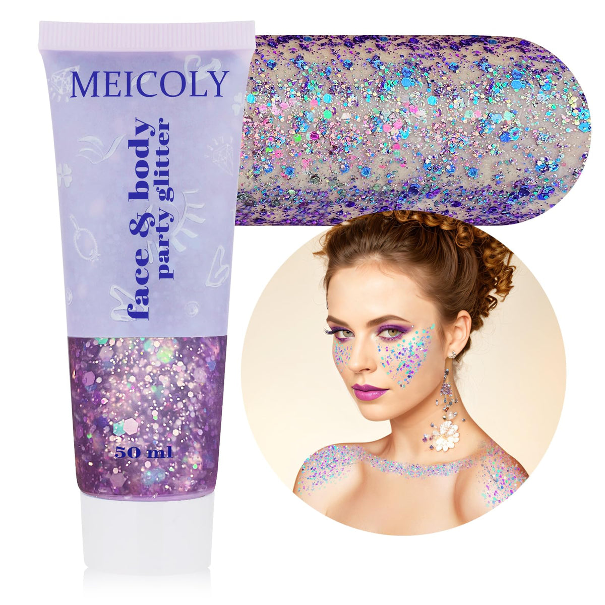 Clear White Face Body Glitter Gel, Halloween Mermaid Fairy Hair Glitter Makeup for Kids