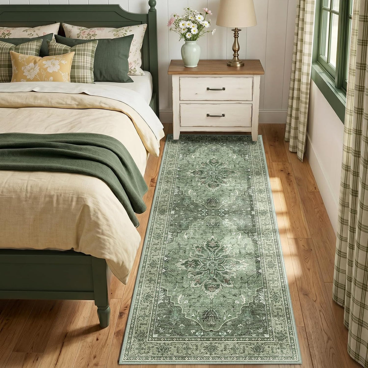RELEANY Washable Area Rug, Small 2'x3', Teal Green/White/Navy