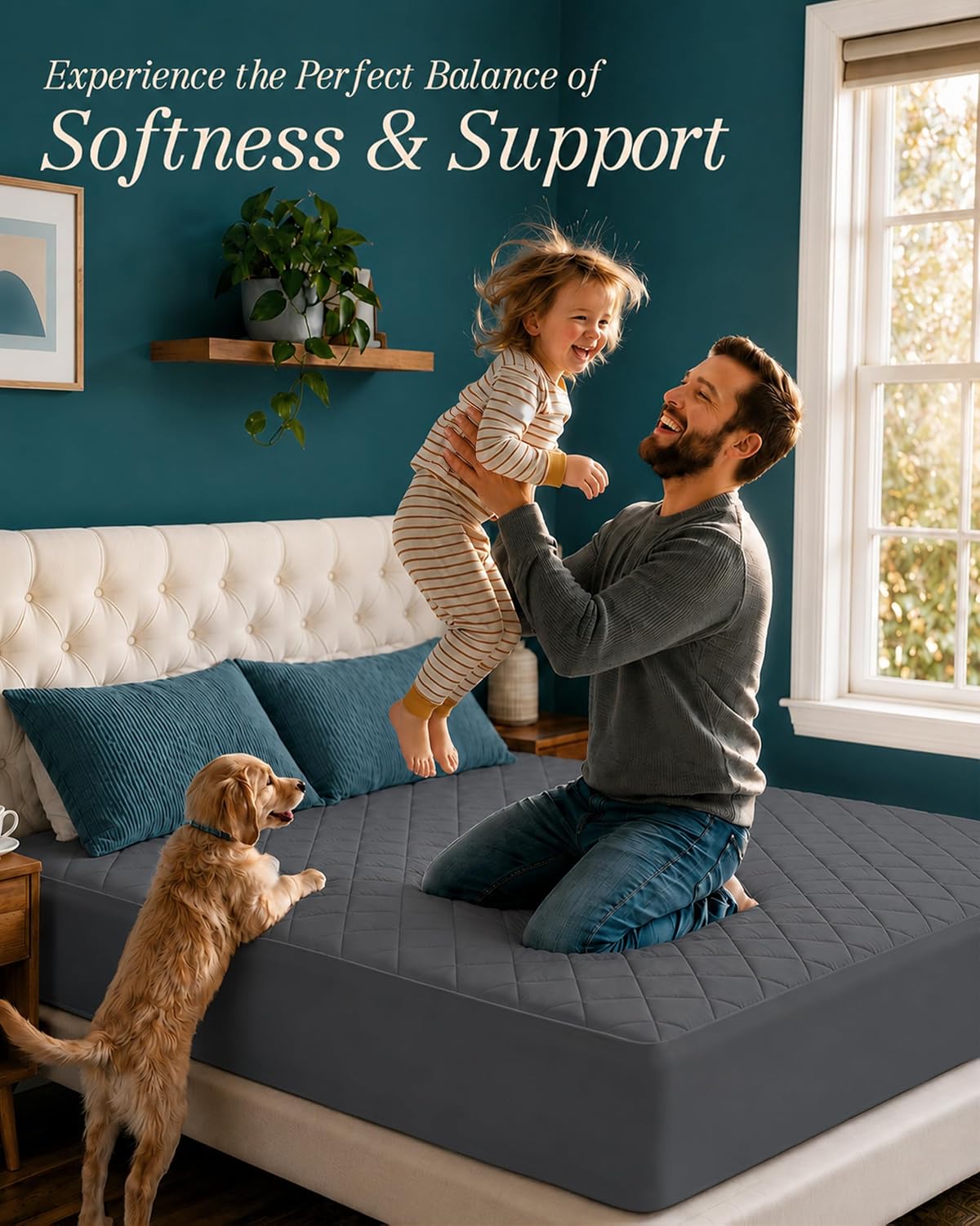 Queen Mattress Pad, Quilted Mattress Protector Topper fits 16" Deep Pocket