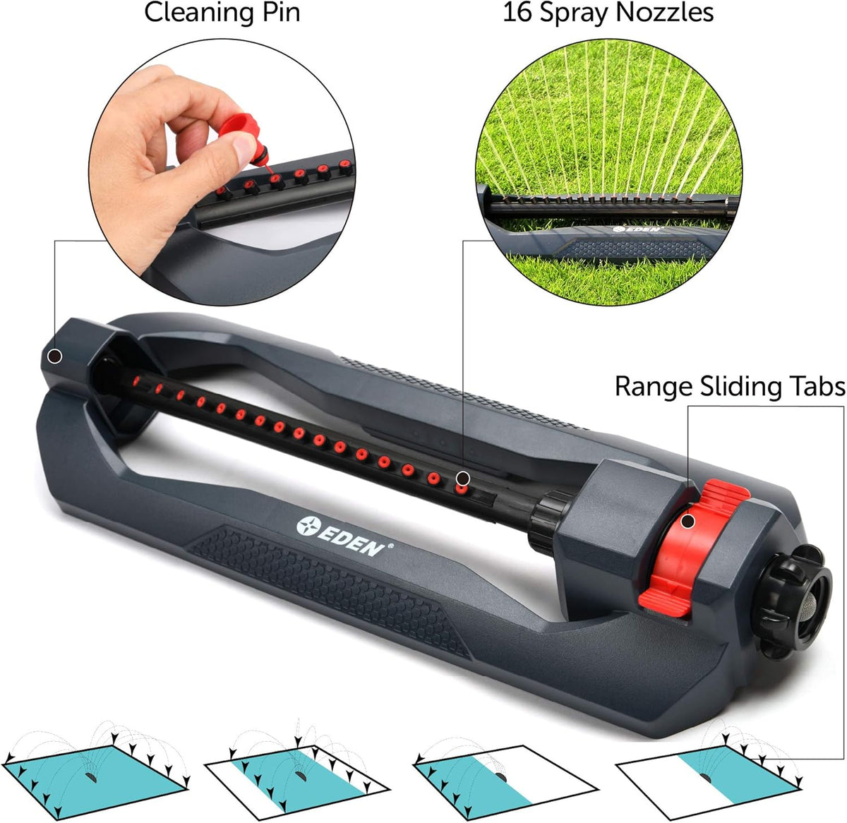 Eden 96213 Weighted Essential Oscillating Sprinkler | Covers Up to 3,600 sq. ft., 16 Precision Nozzles, Adjustable Range, Turbo Drive Motor, Quick Connect Bundle, Stainless Steel Filters, Black Father Jim Norris notebooks