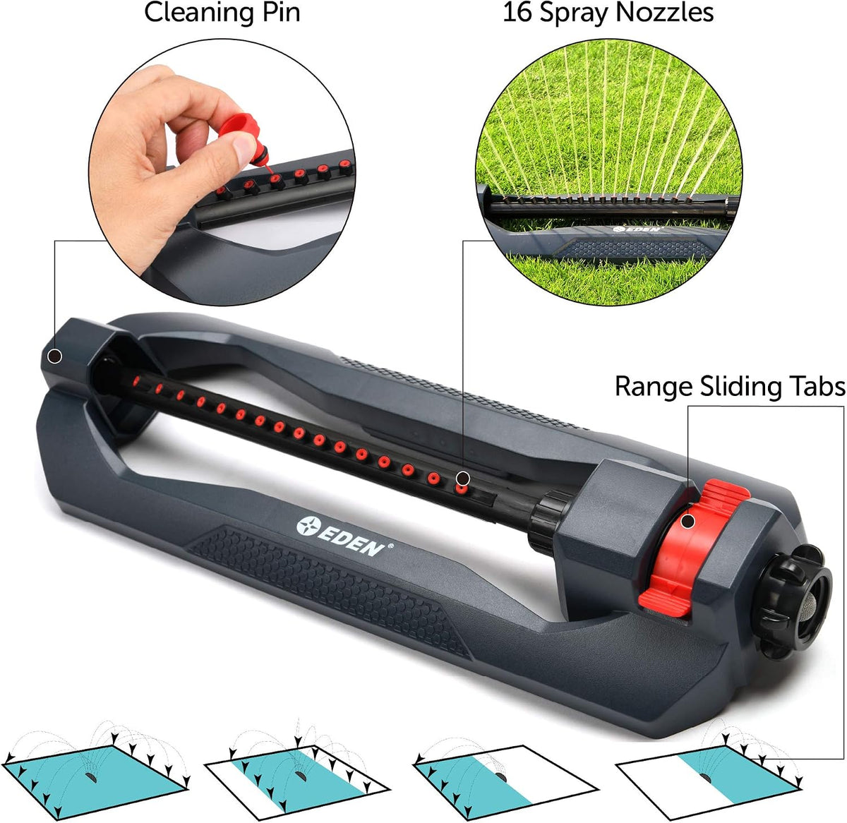 Eden 96213 Weighted Essential Oscillating Sprinkler | Covers Up to 3,600 sq. ft., 16 Precision Nozzles, Adjustable Range, Turbo Drive Motor, Quick Connect Bundle, Stainless Steel Filters, Black Father Jim Norris notebooks