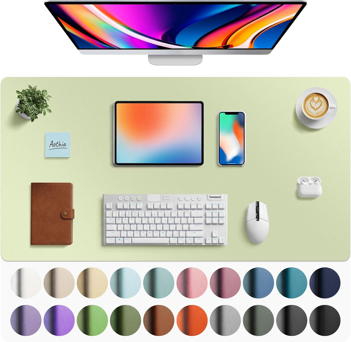 Aothia Non-Slip Waterproof PU Leather Desk Pad Protector for Mouse, Writing Desk, Office, Home, Laptop Blotter, 23.6" x 13.7", Black Father Jim Norris notebooks