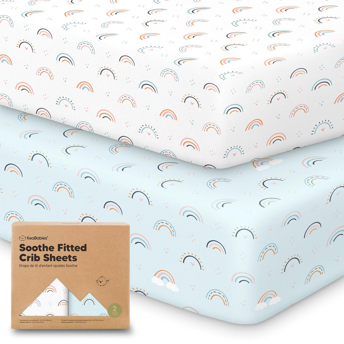 KeaBabies 2pk Organic Cotton Crib Sheets for Boys Girls 52x28, ABC Land Sky